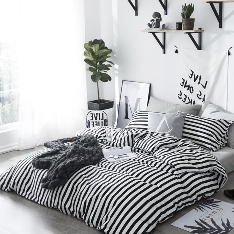 CLOTHKNOW Striped Queen Comforter Set Black White Bedding Comforter Sets All Season Farmhouse Comforter Queen with 2 x Pillow Cases - Image 3